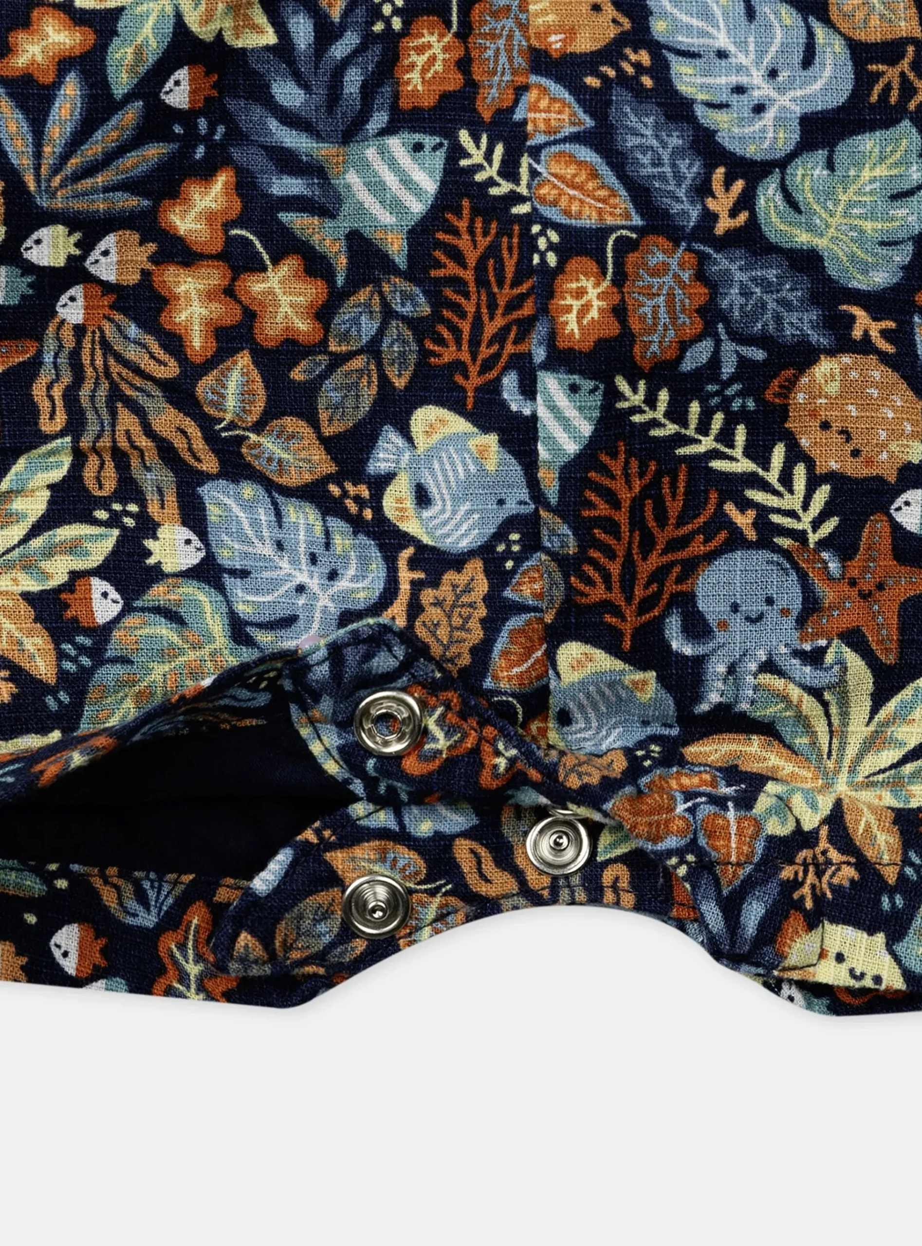 Sergent Major Ensemble, Combinaison & Salopette-Combishort en popeline bleu marine à imprimé poisson et feuilles multicolores