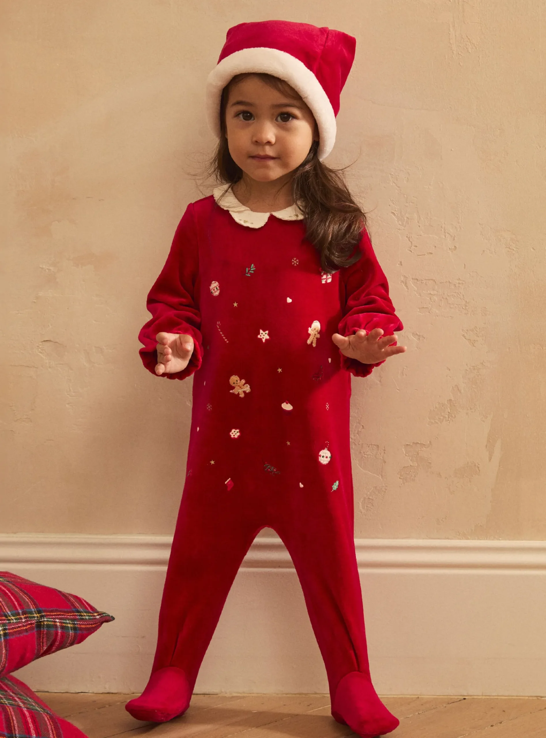 Sergent Major Pyjama & Grenouillère-Dors-bien en velours avec bonnet de Noël