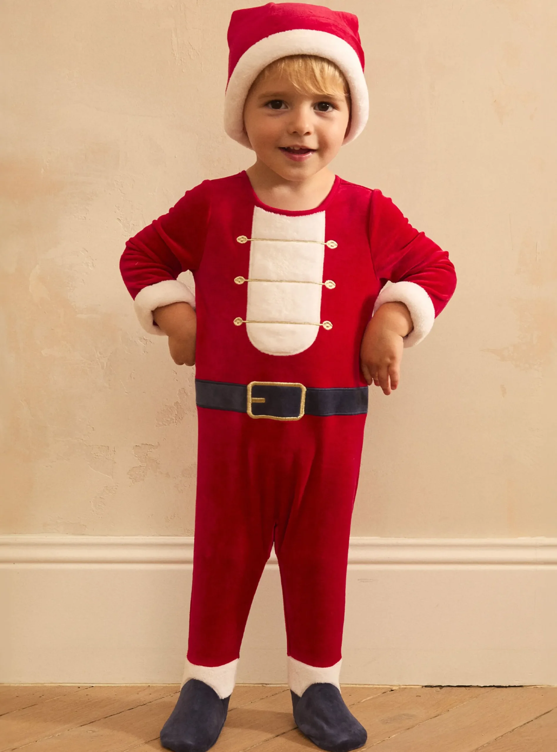 Sergent Major Pyjama & Grenouillère-Dors-bien en velours avec bonnet de Noël