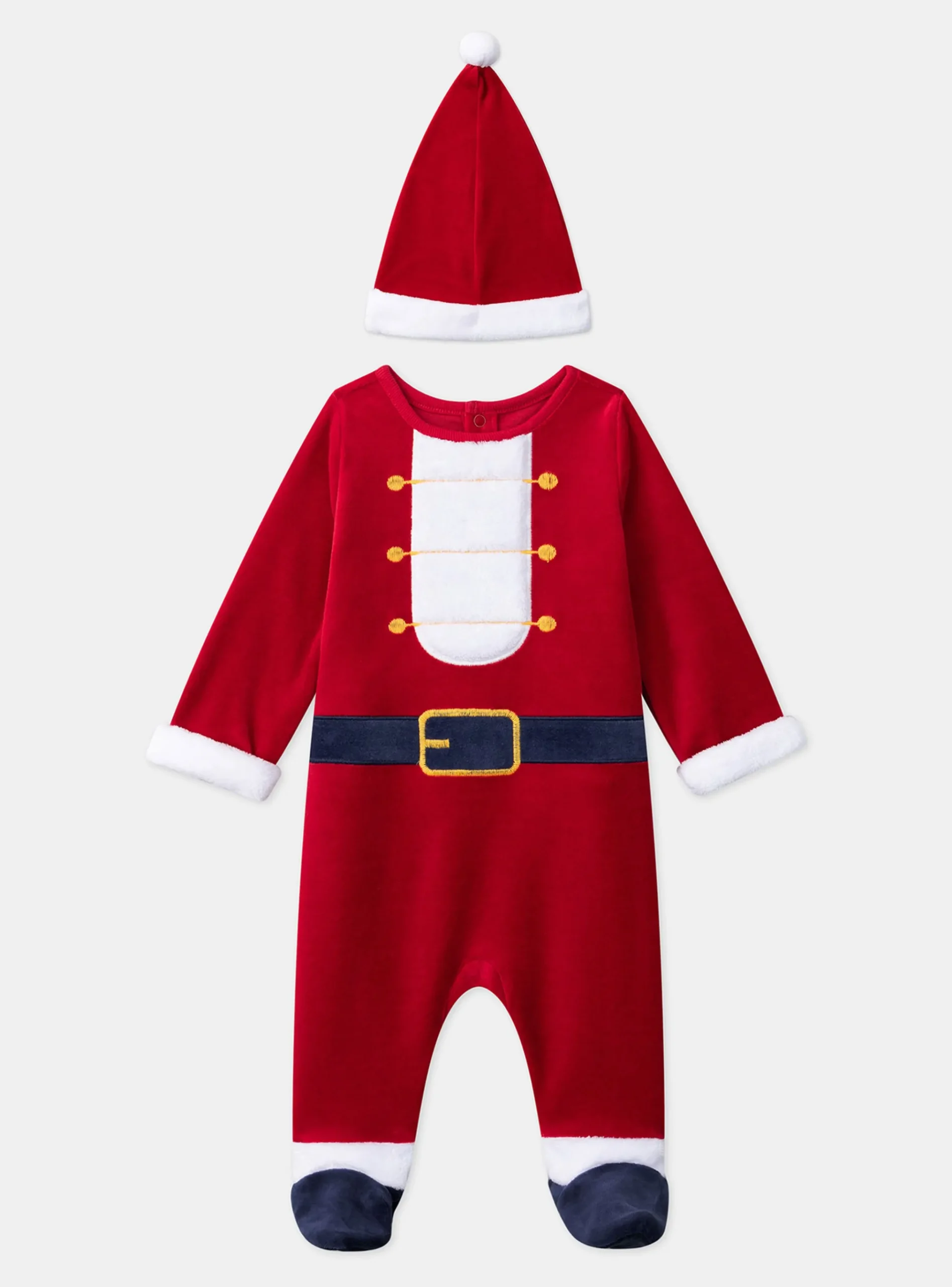 Sergent Major Pyjama & Grenouillère-Dors-bien en velours avec bonnet de Noël