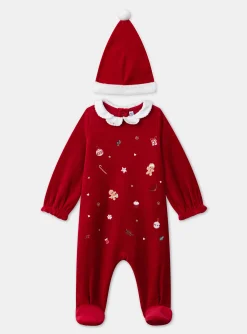 Sergent Major Pyjama & Grenouillère-Dors-bien en velours avec bonnet de Noël