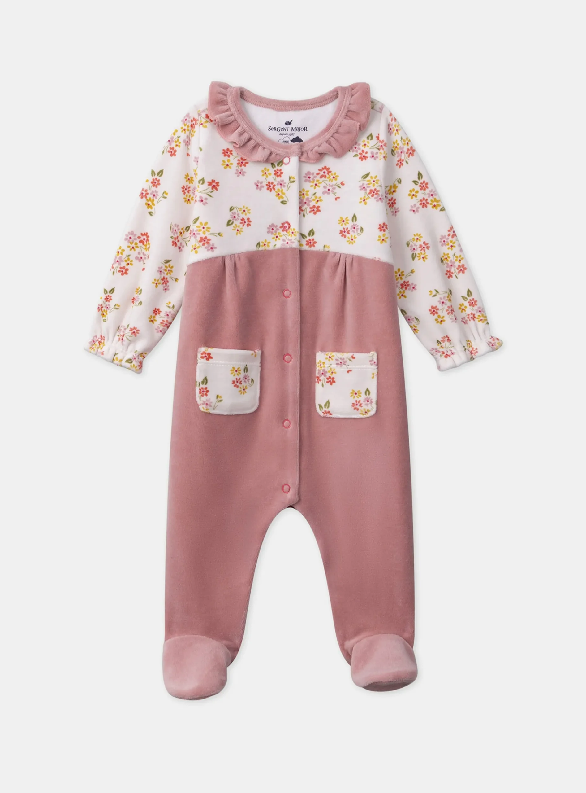 Sergent Major Pyjama & Grenouillère-Dors-bien en velours avec bonnet