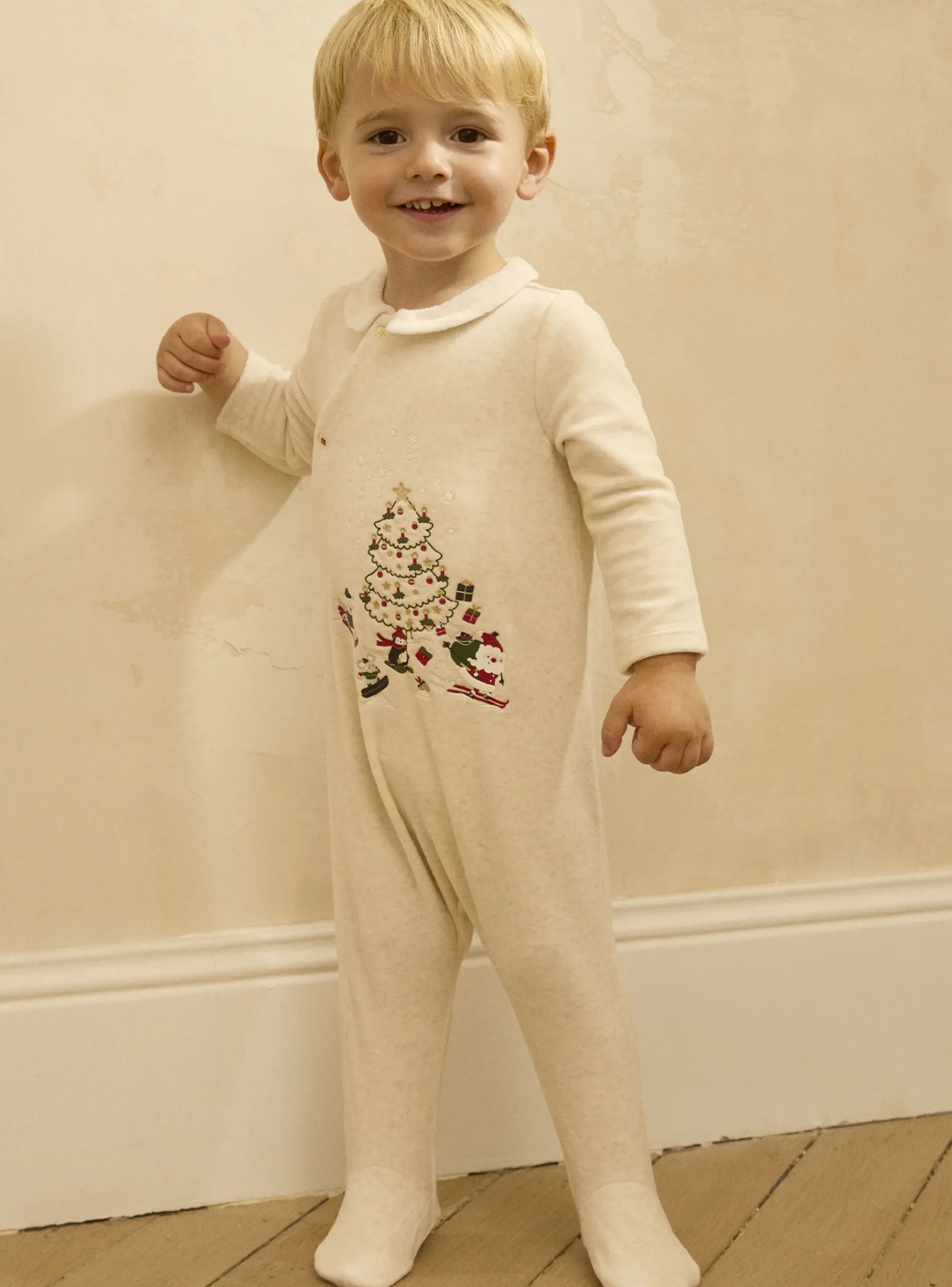 Sergent Major Pyjama & Grenouillère-Dors-bien en velours beige chiné