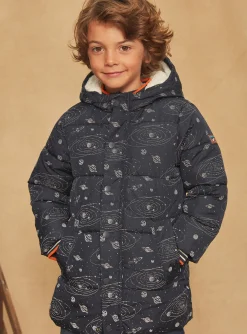 Sergent Major Manteau, Parka & Veste-Doudoune à capuche bleu marine à imprimé système solaire