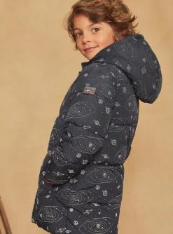 Sergent Major Manteau, Parka & Veste-Doudoune &agrave; capuche bleu marine &agrave; imprim&eacute; syst&egrave;me solaire