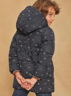 Sergent Major Manteau, Parka & Veste-Doudoune &agrave; capuche bleu marine &agrave; imprim&eacute; syst&egrave;me solaire