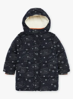 Sergent Major Manteau, Parka & Veste-Doudoune &agrave; capuche bleu marine &agrave; imprim&eacute; syst&egrave;me solaire