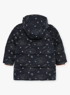 Sergent Major Manteau, Parka & Veste-Doudoune &agrave; capuche bleu marine &agrave; imprim&eacute; syst&egrave;me solaire