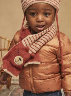 Sergent Major Bonnet, Echarpe & Gant-Echarpe beige et marron en tricot à imprimé à rayures
