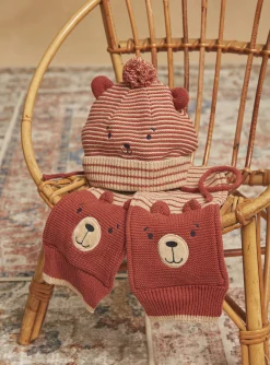 Sergent Major Bonnet, Echarpe & Gant-Echarpe beige et marron en tricot &agrave; imprim&eacute; &agrave; rayures