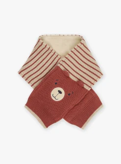 Sergent Major Bonnet, Echarpe & Gant-Echarpe beige et marron en tricot &agrave; imprim&eacute; &agrave; rayures