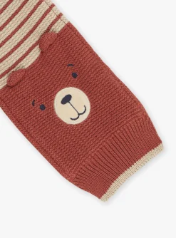 Sergent Major Bonnet, Echarpe & Gant-Echarpe beige et marron en tricot &agrave; imprim&eacute; &agrave; rayures