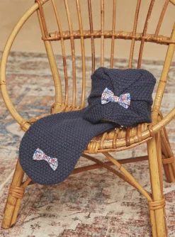 Sergent Major Bonnet, Echarpe & Gant-Echarpe bleu marine en tricot torsadé