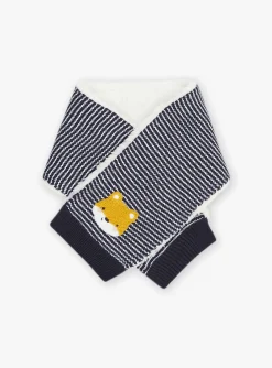 Sergent Major Bonnet, Echarpe & Gant-Echarpe bleu marine et &eacute;crue en tricot &agrave; imprim&eacute; &agrave; rayures