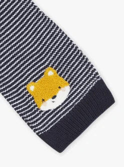 Sergent Major Bonnet, Echarpe & Gant-Echarpe bleu marine et &eacute;crue en tricot &agrave; imprim&eacute; &agrave; rayures
