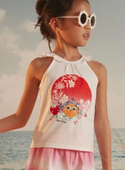 Sergent Major Maillot De Bain & Tenue De Plage-Ensemble 2 pi&egrave;ces &eacute;cru et rouge en coton