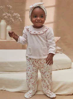 Sergent Major Pyjama & Grenouillère-Ensemble dors-bien et bonnet rose à imprimé fleuri