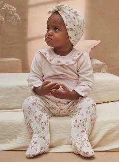 Sergent Major Pyjama & Grenouillère-Ensemble dors-bien et bonnet rose &agrave; imprim&eacute; fleuri