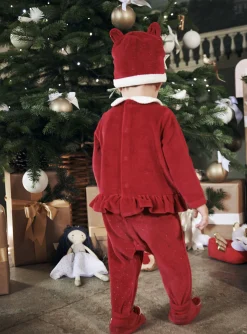 Sergent Major Pyjama & Grenouillère-Ensemble grenouill&egrave;re et bonnet rouge en velours