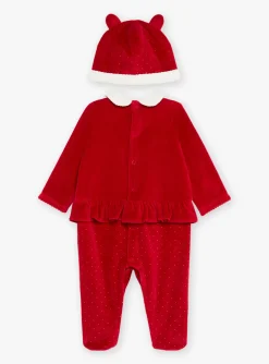 Sergent Major Pyjama & Grenouillère-Ensemble grenouill&egrave;re et bonnet rouge en velours