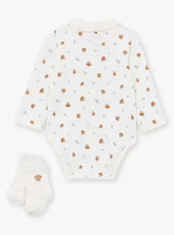 Sergent Major Tenues & Ensembles-Ensemble pantalon, body et chaussettes beige et blanc