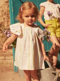 Sergent Major Robe-Ensemble robe et bloomer écru à imprimé à rayures en popeline