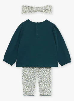 Sergent Major Ensemble, Combinaison & Salopette-Ensemble T-shirt, legging et bandeau vert &eacute;meraude et &eacute;cru en jersey
