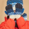 Sergent Major Bonnet, Echarpe, & Gant-Gants bleu marine et blancs en tricot