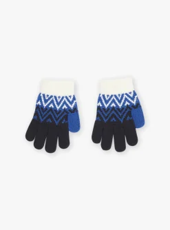 Sergent Major Bonnet, Echarpe, & Gant-Gants bleu marine et blancs en tricot