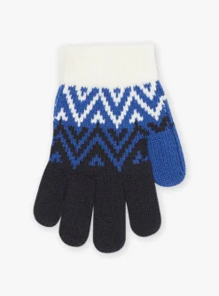 Sergent Major Bonnet, Echarpe, & Gant-Gants bleu marine et blancs en tricot