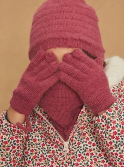 Sergent Major Bonnet, Echarpe & Gants-Gants rose en tricot
