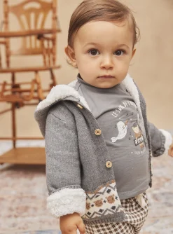 Sergent Major Pull, Gilet & Cardigan-Gilet &agrave; capuche gris moyen en tricot