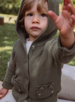 Sergent Major Pull, Gilet & Cardigan-Gilet à capuche kaki en tricot
