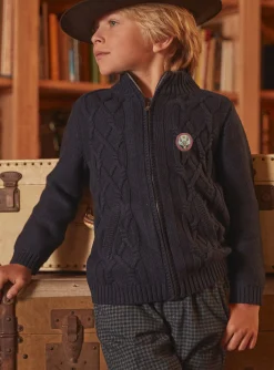 Sergent Major Pull, Gilet & Sweat-Gilet bleu marine en grosse maille