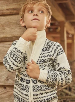 Sergent Major Pull, Gilet & Sweat-Gilet &eacute;cru en jacquard