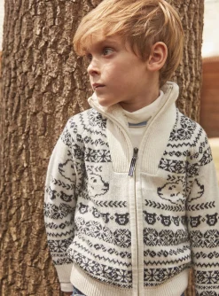 Sergent Major Pull, Gilet & Sweat-Gilet &eacute;cru en jacquard
