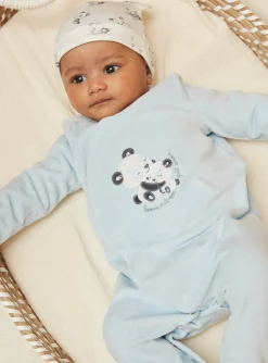 Sergent Major Pyjama & Grenouillère-Grenouillère bleu glacier en velours en coton biologique et polyester recyclé