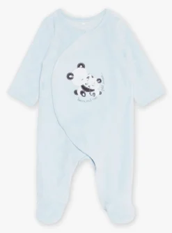 Sergent Major Pyjama & Grenouillère-Grenouill&egrave;re bleu glacier en velours en coton biologique et polyester recycl&eacute;
