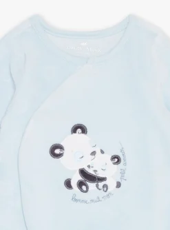 Sergent Major Pyjama & Grenouillère-Grenouill&egrave;re bleu glacier en velours en coton biologique et polyester recycl&eacute;