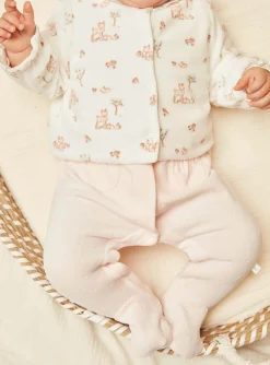 Sergent Major Tenues & Ensembles-Grenouill&egrave;re rose p&acirc;le et gilet &eacute;cru en velours en coton biologique et polyester recycl&eacute;