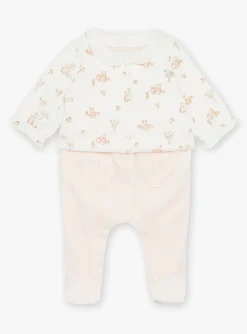 Sergent Major Tenues & Ensembles-Grenouill&egrave;re rose p&acirc;le et gilet &eacute;cru en velours en coton biologique et polyester recycl&eacute;