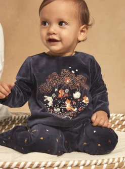 Sergent Major Pyjama & Grenouillère-Grenouilli&egrave;re bleu fonc&eacute; en velours