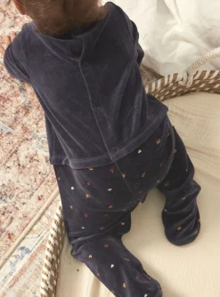 Sergent Major Pyjama & Grenouillère-Grenouilli&egrave;re bleu fonc&eacute; en velours