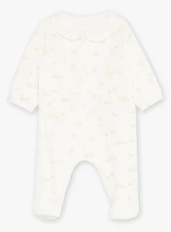 Sergent Major Pyjama & Grenouillère-Grenouilli&egrave;re &eacute;crue en velours &agrave; imprim&eacute; fleuri et chien