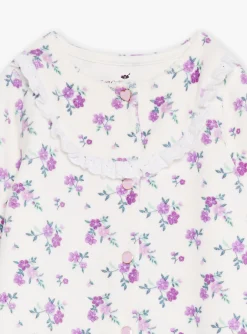 Sergent Major Pyjama & Grenouillère-Grenouilli&egrave;re en velours violette &agrave; imprim&eacute; fleuri