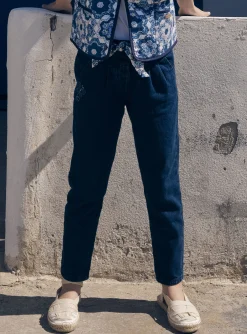 Sergent Major Pantalon, Jean & Legging-Jean carotte bleu avec ceinture &agrave; imprim&eacute; fleuri