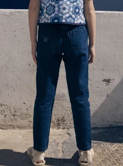 Sergent Major Pantalon, Jean & Legging-Jean carotte bleu avec ceinture &agrave; imprim&eacute; fleuri