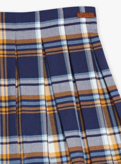 Sergent Major Jupe & Short-Jupe-short bleu marine &agrave; imprim&eacute; &agrave; carreaux en twill