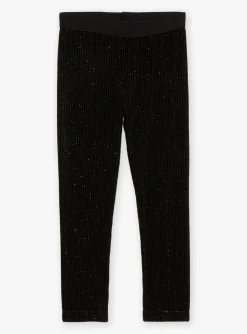 Sergent Major Pantalon, Jean & Legging-Legging noir en velours &agrave; paillettes