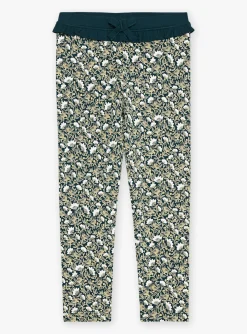 Sergent Major Pantalon, Jean & Legging-Legging vert émeraude et jaune à imprimé fleuri